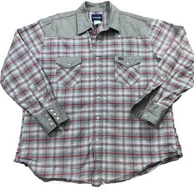 Wrangler Mens Plus 2X Pearl Snap Colorblock Western Plaid Canvas Heavy Shirt - Image 1 of 4