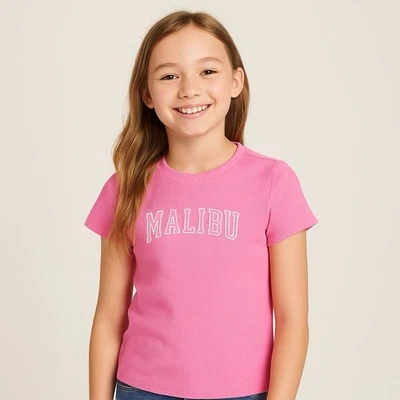 NWT Art Class Girls Malibu Pink Ribbed Short Sleeve Tee Shirt Size M 8 - Image 1 of 4