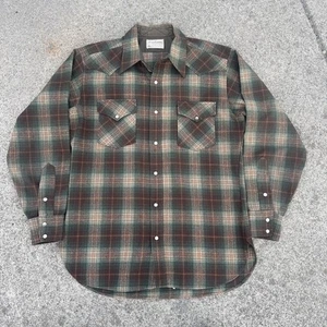 Vtg Pendleton Western Wear Wool Plaid Shirt Pearl Snap Washable Men's Sz large - Picture 1 of 5