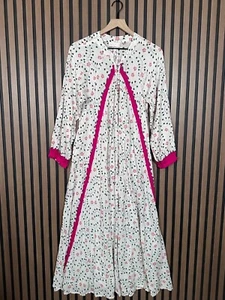 New Natalie Martin Dress Small White Pink Trim Fiore Vine Floral A Line Maxi - Picture 1 of 7