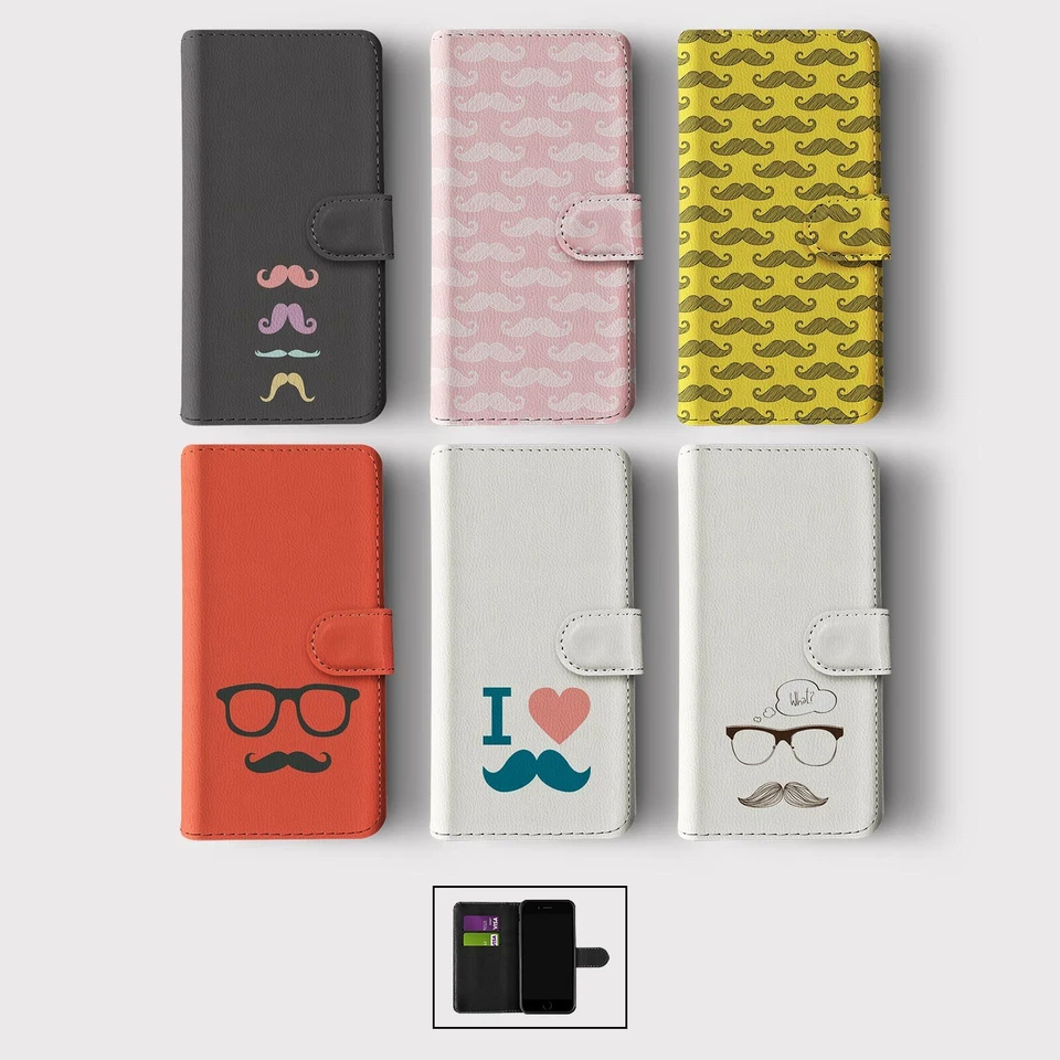 CASE FOR IPHONE 16 16E 15 14 12 SE PRO WALLET FLIP PHONE COVER MUSTACHES FUNNY - Image 1 of 1