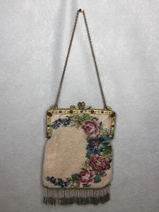 RARE Antique ADA GRUNFELD Floral Rose MicroBeaded Bag Vienna Austria - Picture 1 of 10