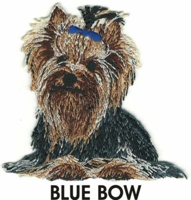 Yorkshire Terrier Dog Patch Blue Bow Embroidered Cut out Iron on Sew on - Image 1 of 2