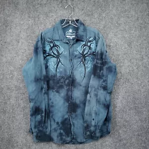 Helix Button Up Shirt Mens L Large Blue Instinct Virtue Tie Dye Long Sleeve Y2K - Picture 1 of 10