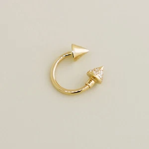 14K Solid Gold C Shape Spike Horse Shoe Cartilage Daith Ear Piercing 18 Gauge - Picture 1 of 11