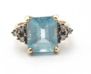 10K Gold Blue Topaz Diamond Ring Sz 6.5 Cocktail .18 Carat Signed PSD Vtg - Picture 1 of 7