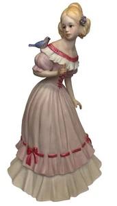 Narco von Corky Vintage rosa Kleid Frau Dame Keramik Figur mit Vogel auf der Schulter - Bild 1 von 9