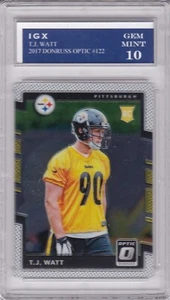 T.J. WATT ROOKIE CARD Pittsburgh Steeler Football 2017 DONRUSS OPTIC GEM MINT 10 - Picture 1 of 1