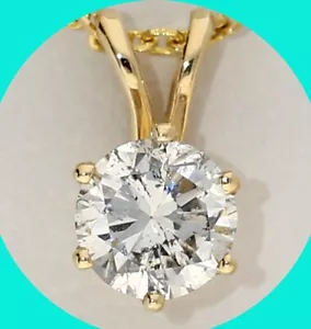 Diamond Solitaire Pendant Necklace .50CT 14K YG Round Brilliant 16.5” Chain - Picture 1 of 8