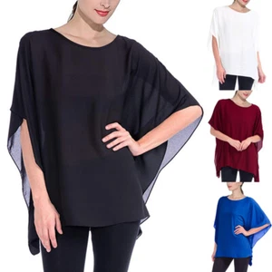 Casual Ladies Batwing Chiffon Tunic Top Evening Party Loose Blouse Kaftan Shirt - Picture 1 of 20