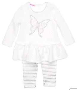 Nannette Baby Girl's White Quilted Butterfly Dress & Legging Set-18M or 24M - Picture 1 of 5