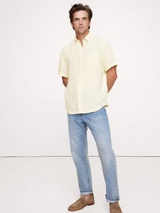 Camicia Banana Republic Standard Fit Lino Manica Corta M Medium Giallo 762186 NUOVA - Foto 1 di 2