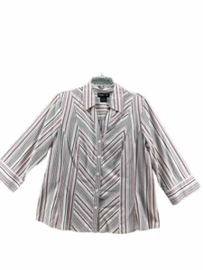STYLE & COMPANY Shirt Stripes Blouse Top Short Sleeve Button Size 14 - Picture 1 of 7