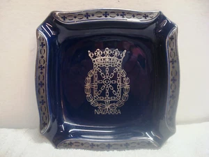 Escudo de armas Navarra España Navarra Ulises cerámica azul cobalto plata cenicero de colección - Imagen 1 de 9