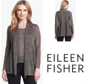 Eileen Fisher Open Front Knit Metallic Sparkle Gold Cardigan & Tank Set Linen - Picture 1 of 24