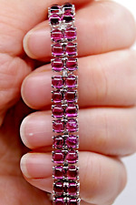 Bracelet Pink Rhodolite Mined Gems Solid Sterling Silver 2 Row 18.4cm 7 1/4 Inch
