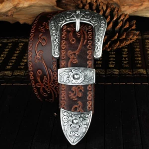 UK NEW Vintage Leather Men Belt Cowhide Punk Metal Buckle Cowboy Western Belts - Picture 1 of 18