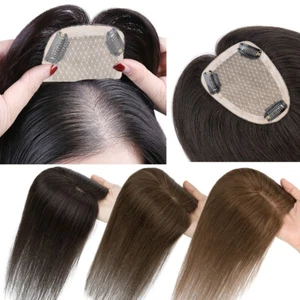 Women 100% Remy Human Hair Topper Clip In Top Hairpiece For Thin Hair Toupee Wig - Picture 1 of 12