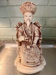 Chinese Hand Carved 9” Resin Figurine Statue Empreror Looks Like Ivory - Picture 1 of 6