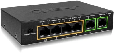BV-Tech POE-SW502 6 Port PoE+ Switch 4 PoE+Ports with 2 Ethernet Uplink & Ext Fn - Image 1 of 4