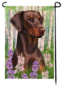 Bandera de jardín de flores de primavera - Doberman rojo sin recortar Pinscher - Imagen 1 de 1