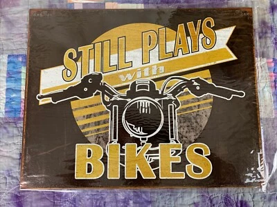 Todavía juega con bicicletas moto metal 16x12,5 letrero pared decoración garaje tienda Foto 1 de 3