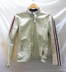 Schott M1343 Classic Racer Leather Jacket Men's Cowhide White Size S Pre-Owned - Picture 1 of 14