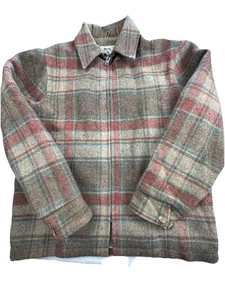 Vintage Woolrich Men’s Brown Tan Red Green Plaid Wool Coat Jacket L 60s - Picture 1 of 21