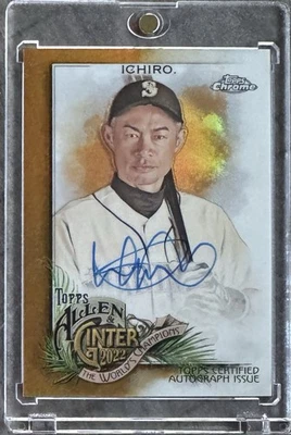 Tarjeta autógrafa 2022 Topps Allen & Ginter cromada Ichiro automática/50 refractor dorado Foto 1 de 2