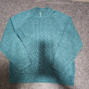 KAREN SCOTT Sweater Petite Large Cable Knit Pullover Mock Neck Teal P/L Pretty! - Bild 1 von 10