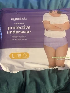 Amazon Basic Women’s Protective Underwear L Fit Waist 38”-44” 18 Count - Picture 1 of 4