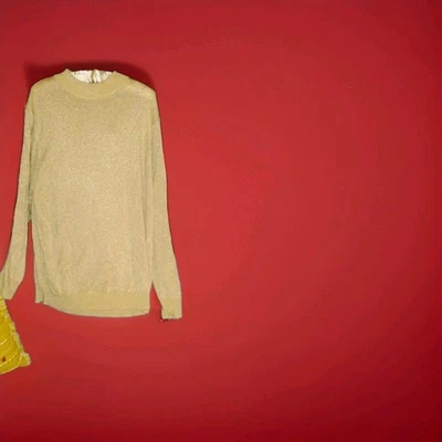 Suéter Baxter & Wells Vintage Años 80 Dorado Metálico Cuello Simulado Pullover Brillante 2X Foto 1 de 4
