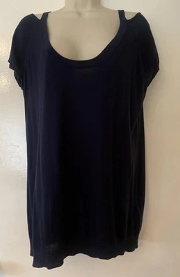 navy 100% Silk Long Top Cold Shoulder Jaeger London Size Large 14-16 chest 39” - Image 1 of 4