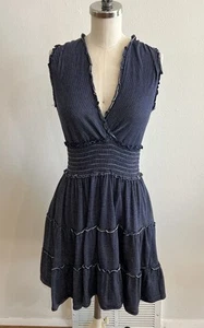 Max Studio Dress Size Small Blue Smocked Waist Cotton Blend Tiered Skirt Mini - Picture 1 of 6