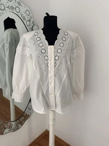 Blusa Camisa Eur 42 Xl Blanca con Puños de Encaje Romántica Doble Botones - Imagen 1 de 6