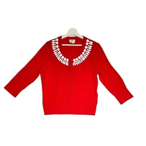 Kate Spade Orange Beaded Neckline Kati Cardigan Sweater Size L - Picture 1 of 7