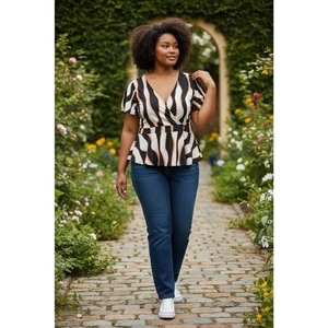 Ashley Stewart Neu mit Etikett abstrakter Druck Flatterärmel Surplice Top 14/16 - Bild 1 von 13