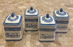 Italienische handbemalte quadratische blau weiße Kanister 5x3" Cenni Gubbio 4er Set - Bild 1 von 7