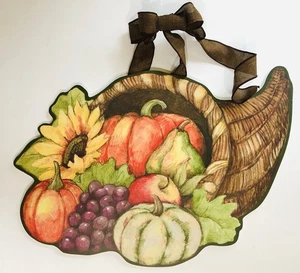 Susan Winget Cornucopia Autumn Fall Home Door Wall Decor Hanging Art Harvest USA - Picture 1 of 9