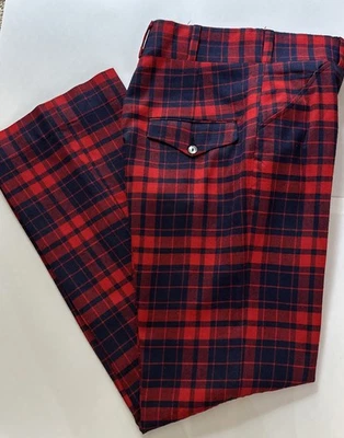 Pantalones de hombre vintage Jockey Sportswear rojo y azul con fondo de campana a cuadros ~ 31"x 31" Foto 1 de 4