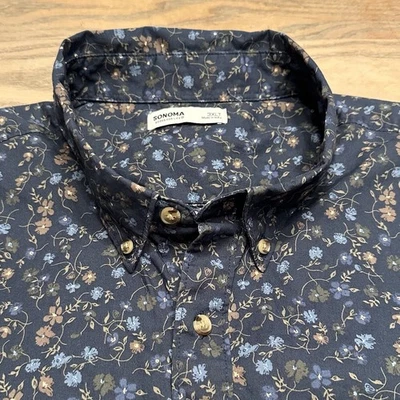 Camisa Sonoma Azul Floral Abotonada Para Hombres 3XLT TALL Manga Corta Preppy Informal Foto 1 de 4
