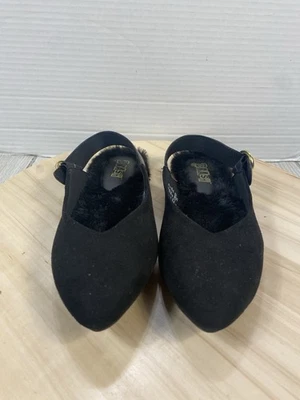 NEW Brash Black Faux Suede Faux Fur Lined Sling Back Pointed Toe Flats Size 6.5 - Image 1 of 4