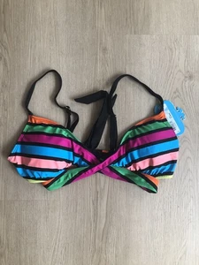 L’amour Color Block Stripped Bikini Top W/ Adjustable Straps Size XL New - Picture 1 of 6