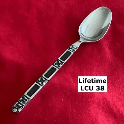 Lifetime LCU-38 Black Accent Flowers Teaspoon  6 1/4" Stainless Steel Flatware - Image 1 of 4