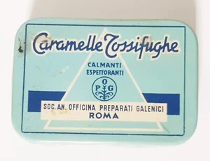 SCATOLA IN LATTA VINTAGE CARAMELLE TOSSIFUGHE OFFICINA PREPARATI GALENICI ROMA - Foto 1 di 3