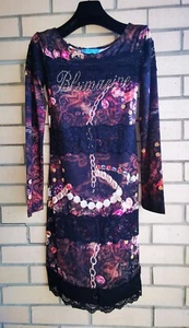 BLUMARINE Dress Lace Stretch Black Gold Stones Logo Elegant Women Size S IT 4UK - Picture 1 of 5