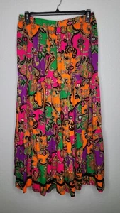 Vintage 1970's Neon Paisley Knee Length Skirt Size Large Hippie Boho Festival - Picture 1 of 11
