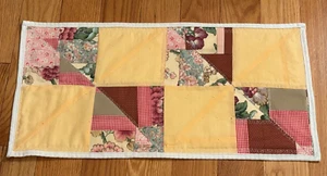 Quilted Patched Table topper or runner , new handmade 22.5 x 11 peach with pink - Picture 1 of 11