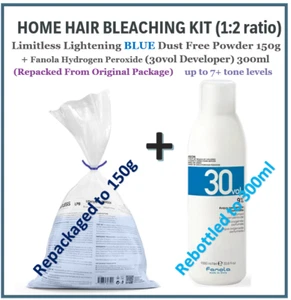 HOME BLEACH Limitless Lightening Powder Dust Free BLUE 150g + 30vol Developer - Picture 1 of 3