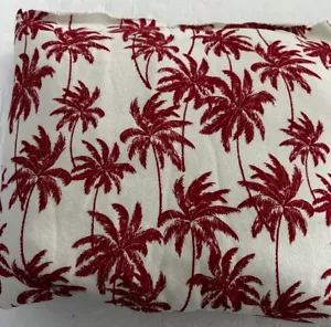 3 Yards French Terry Knit Stretch Fabric Milk-Ivory Red Palm Tree Printed Cotton - Picture 1 of 6